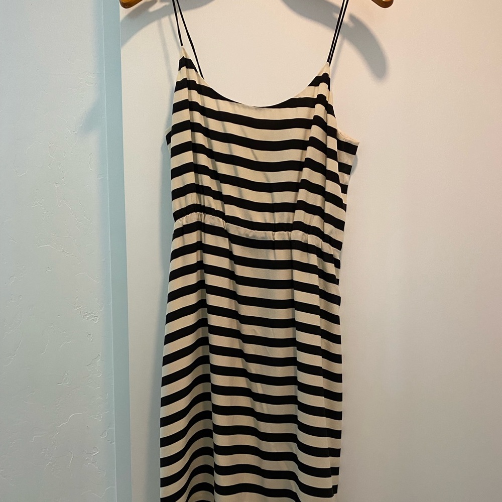 JCrew silk black and off white stripe silk dress